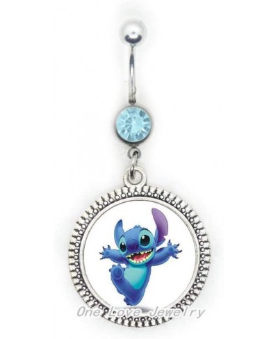Cartoon Handmade Fashion Jewelry Blue Stitch Belly Ring Glass Dome Belly Button Ring Belly Ring Gifts TAP182 $9.19 Piercing J...