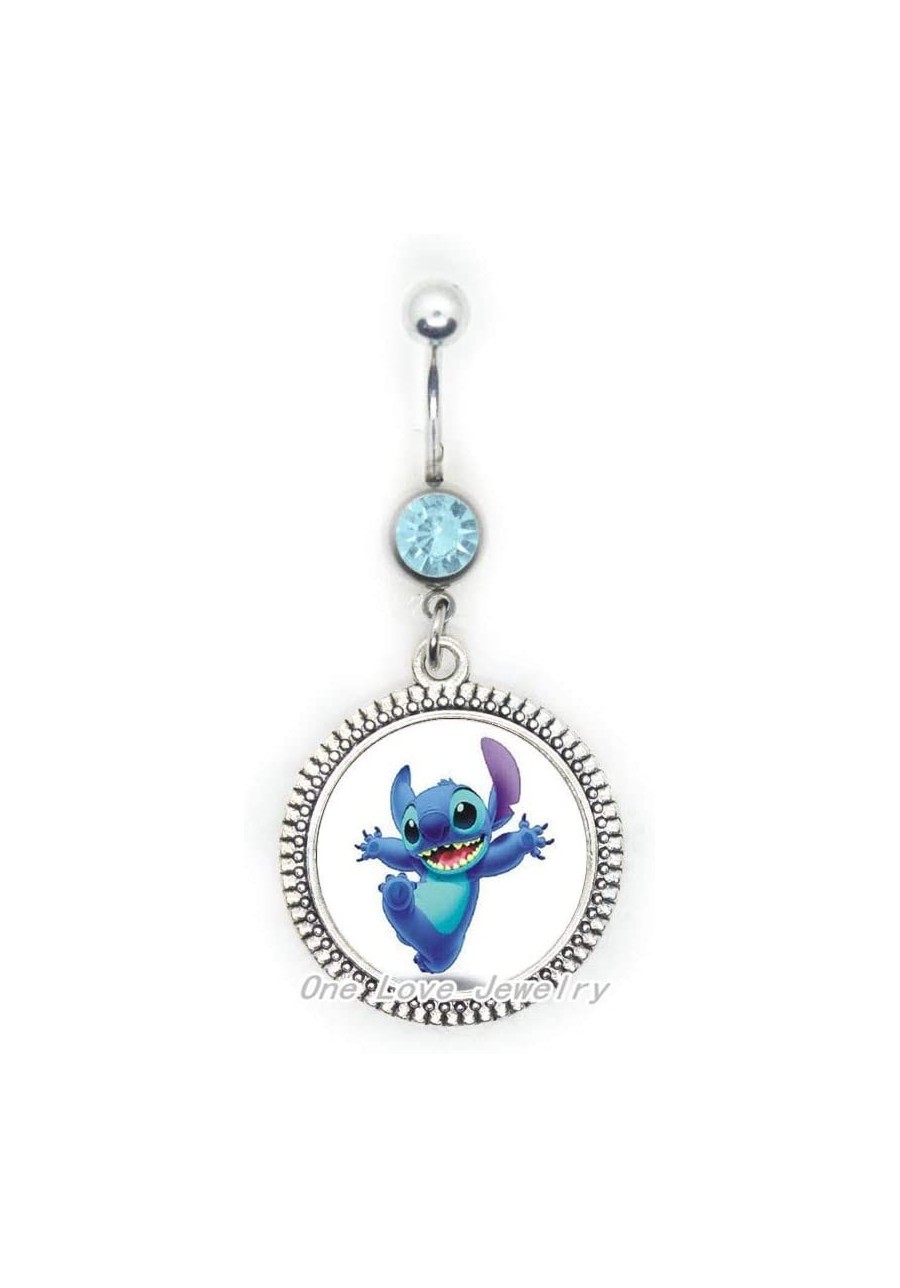 Cartoon Handmade Fashion Jewelry Blue Stitch Belly Ring Glass Dome Belly Button Ring Belly Ring Gifts TAP182 $9.19 Piercing J...