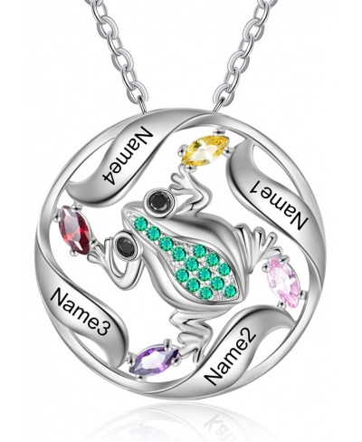 Personalized Frog Necklace for Women with 1-4 Birthstones Cute Animal Pendant Necklace for Wife Girlfriends Daughter Frog Gif...