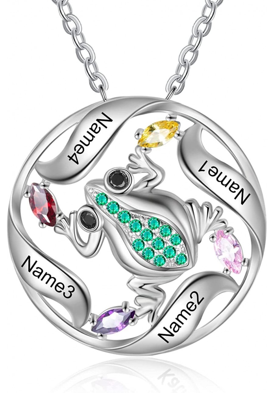 Personalized Frog Necklace for Women with 1-4 Birthstones Cute Animal Pendant Necklace for Wife Girlfriends Daughter Frog Gif...