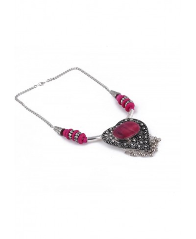 Women's Designer Heart Shaped Metal And Pink Stone Tibetan Necklace With Earrings $18.82 Jewelry Sets