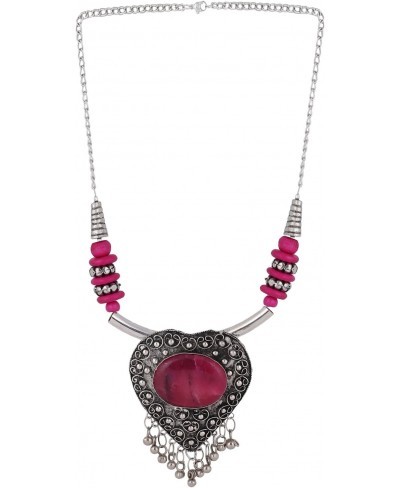 Women's Designer Heart Shaped Metal And Pink Stone Tibetan Necklace With Earrings $18.82 Jewelry Sets