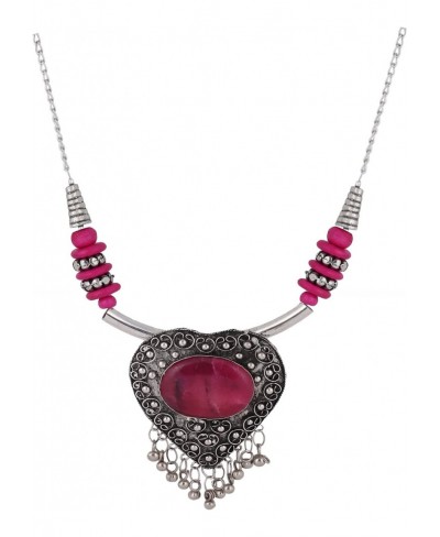 Women's Designer Heart Shaped Metal And Pink Stone Tibetan Necklace With Earrings $18.82 Jewelry Sets