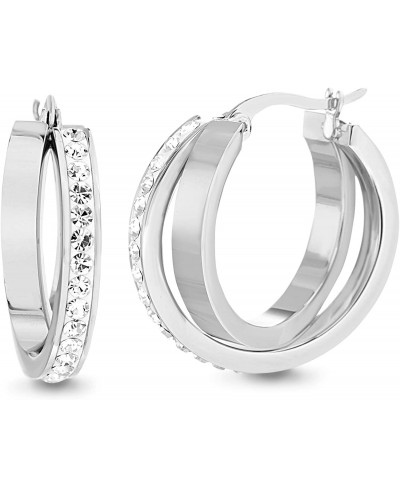 Stainless Steel Orbital Crystal Huggie Hoop Earrings for Women $13.74 Hoop