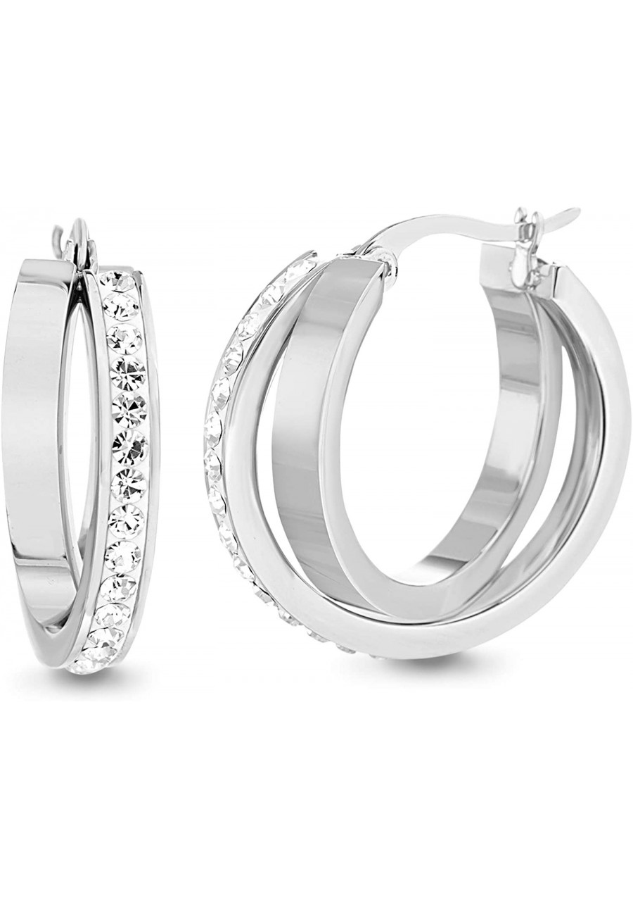 Stainless Steel Orbital Crystal Huggie Hoop Earrings for Women $13.74 Hoop