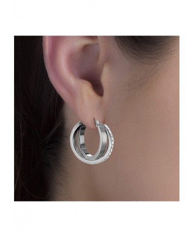 Stainless Steel Orbital Crystal Huggie Hoop Earrings for Women $13.74 Hoop