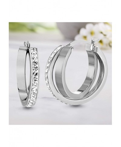 Stainless Steel Orbital Crystal Huggie Hoop Earrings for Women $13.74 Hoop