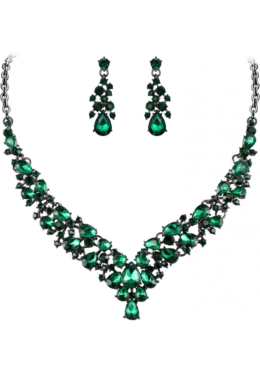 Women's Crystal Wedding Bridal Teardrop Cluster Necklace Earrings Jewelry Set $17.20 Jewelry Sets