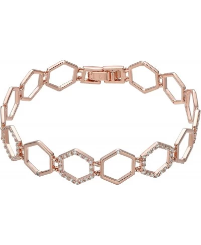 Geometric Stitching Rose Gold Bracelet for Women Handmade 18k Gold Bangle for Women Simple Dainty Cubic Zirconia Classic Hexa...