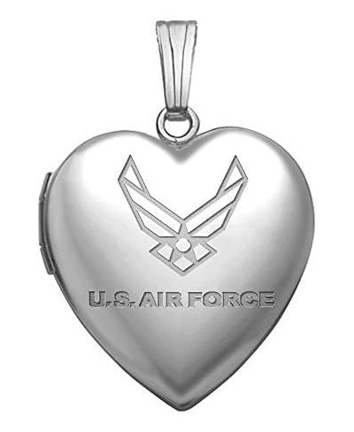 Sterling Silver Air Force Heart Locket Pendant Necklace 3/4 Inch X 3/4 Inch $38.91 Lockets