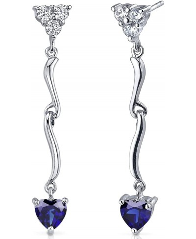 Created Blue Sapphire Heart Drop Earrings for Women 925 Sterling Silver 2 Carats total Friction Backs $31.78 Drop & Dangle