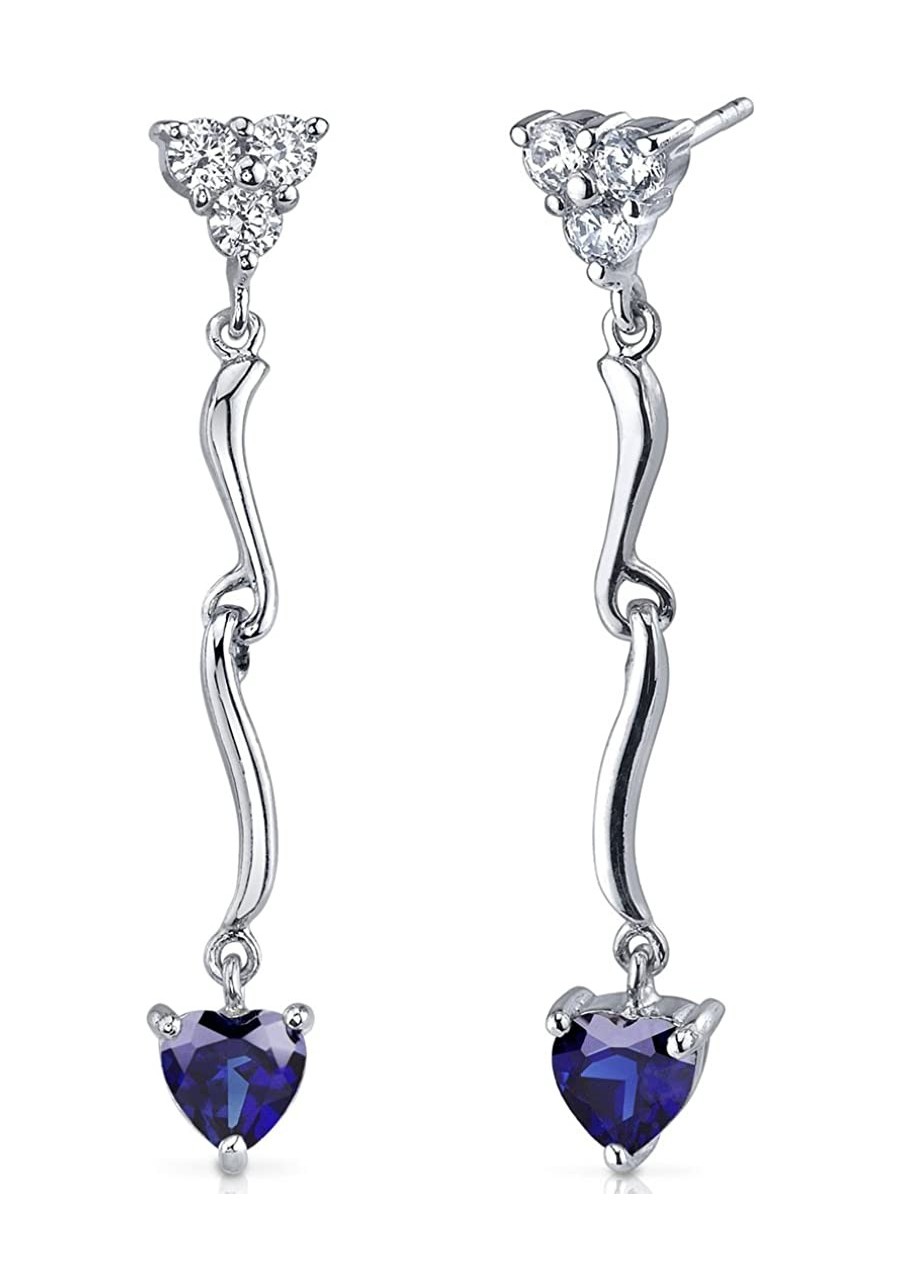 Created Blue Sapphire Heart Drop Earrings for Women 925 Sterling Silver 2 Carats total Friction Backs $31.78 Drop & Dangle