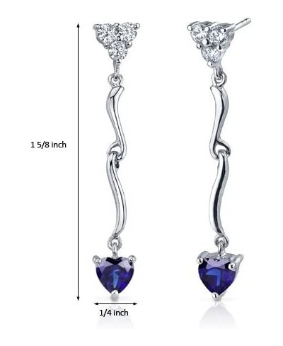 Created Blue Sapphire Heart Drop Earrings for Women 925 Sterling Silver 2 Carats total Friction Backs $31.78 Drop & Dangle