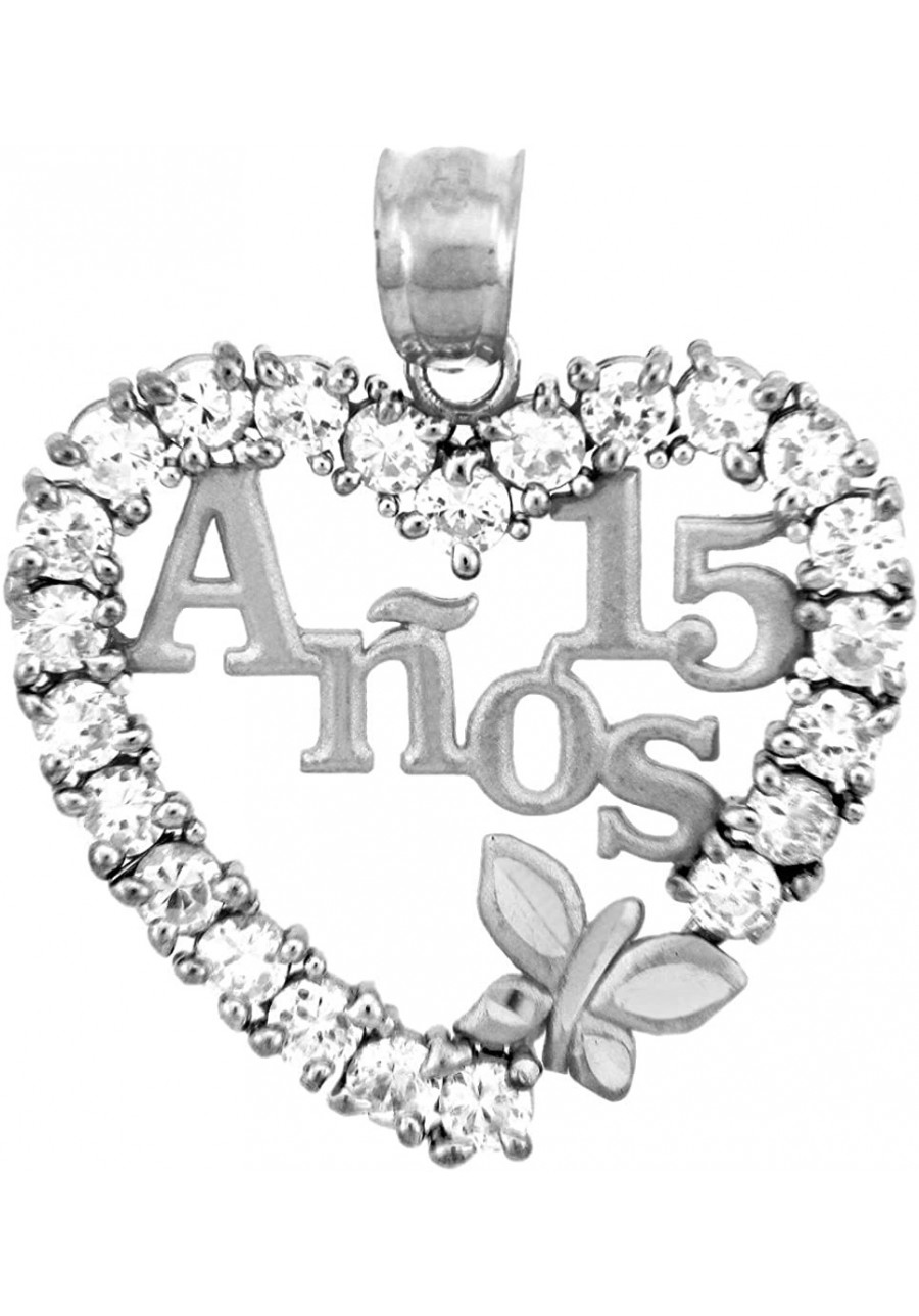 Sterling Silver Sweet 15 Anos Quinceanera Pendant with Cubic Zirconia Heart with Butterfly $27.49 Pendants & Coins