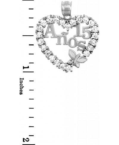 Sterling Silver Sweet 15 Anos Quinceanera Pendant with Cubic Zirconia Heart with Butterfly $27.49 Pendants & Coins