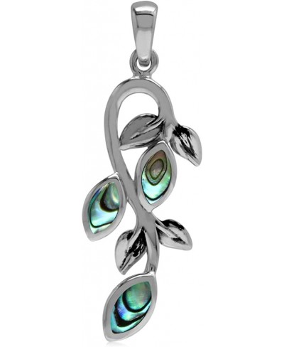 Marquise Shape Abalone Paua Shell Inlay 925 Sterling Silver Leaf Vintage Inspired Pendant $19.99 Pendants & Coins