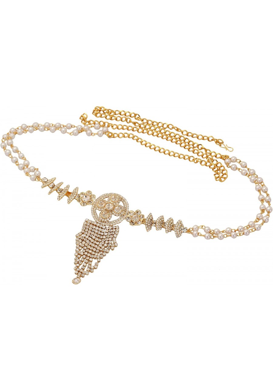 Women's Ethnic Collection Stone Pearl Saree Waist Belt Kamarbandh Golden $25.33 Body Chains