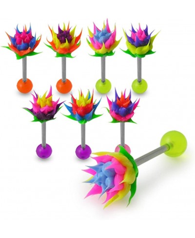 10 Pieces Pack of Spikey Silicone Flower with 14 Gauge 316L Surgical Steel Tongue Barbell $14.71 Piercing Jewelry