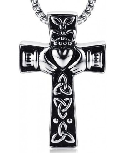 Retro Vintage Stainless Steel Celtic Knot Claddagh Jesus Cross Heart Pendant Necklace $8.38 Pendant Necklaces