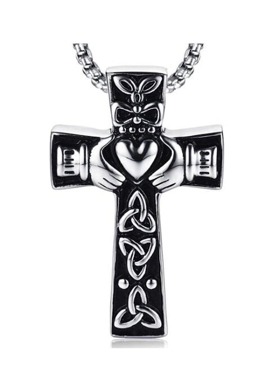 Retro Vintage Stainless Steel Celtic Knot Claddagh Jesus Cross Heart Pendant Necklace $8.38 Pendant Necklaces