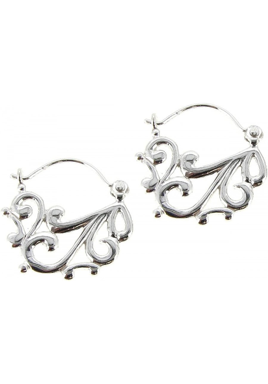 Sterling Silver Filigree Flower Clutchless Hoop Earrings $21.72 Hoop