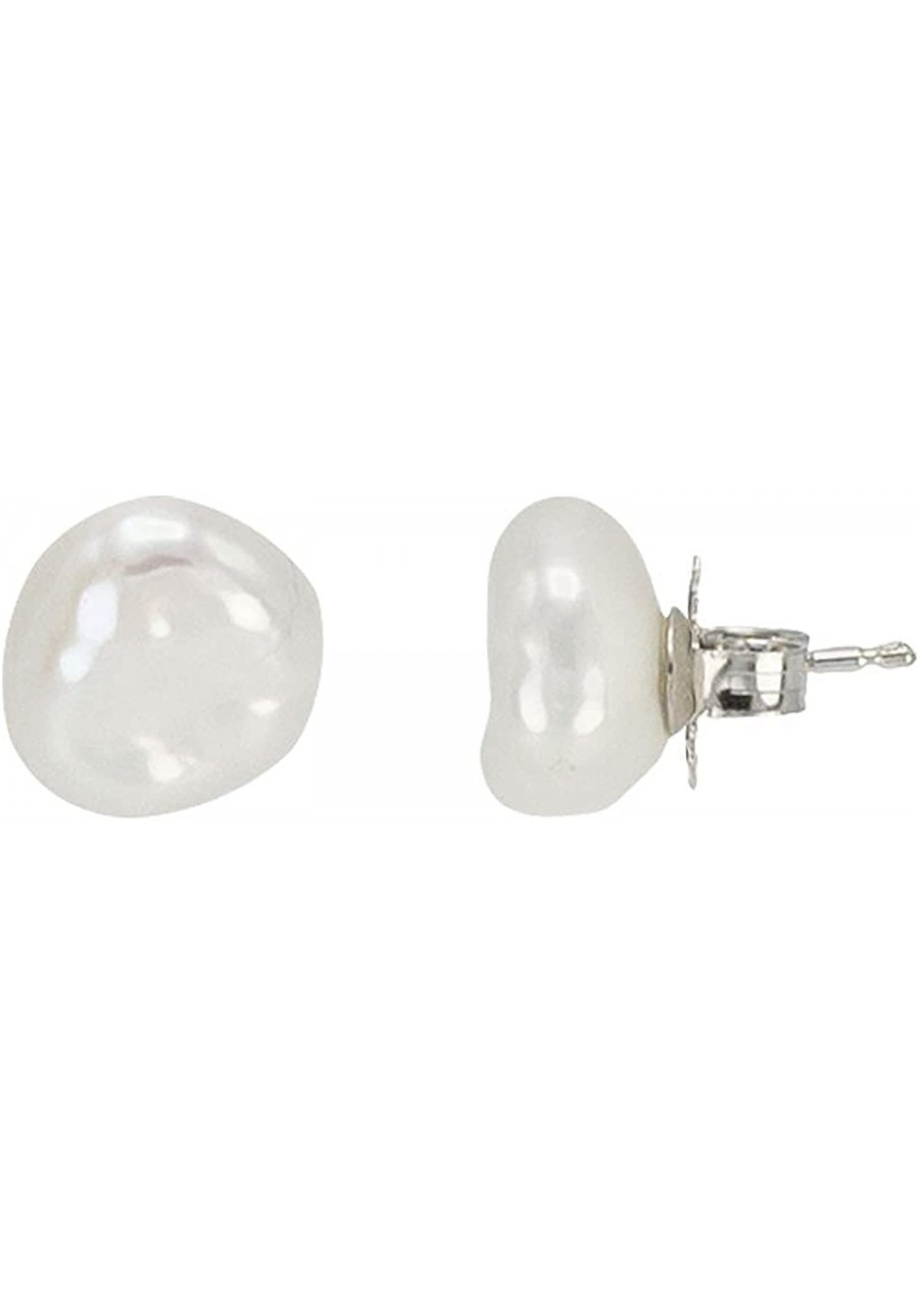 .925 Sterling Silver Freshwater White Keshi Cultured Pearl Earrings for Women 8-9mm Baroque Pearls High Luster Stud Jewelry E...