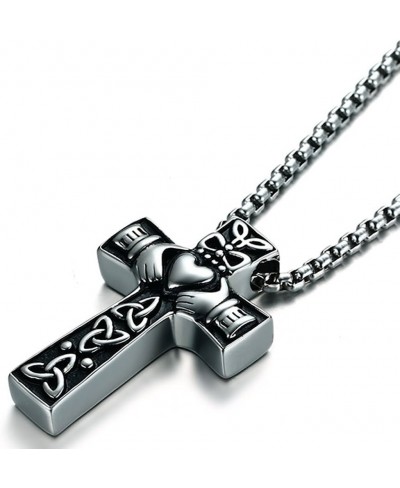 Retro Vintage Stainless Steel Celtic Knot Claddagh Jesus Cross Heart Pendant Necklace $8.38 Pendant Necklaces