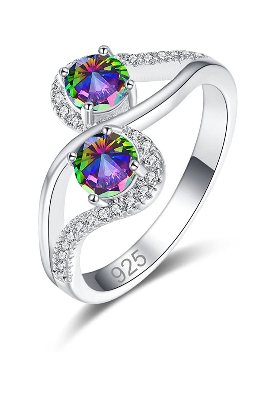 925 Sterling Silver Double Heart Created Rainbow Topaz Filled Engagement Ring $8.36 Anniversary Rings