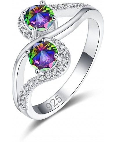 925 Sterling Silver Double Heart Created Rainbow Topaz Filled Engagement Ring $8.36 Anniversary Rings