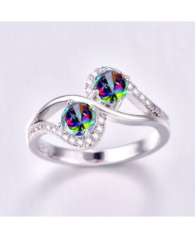 925 Sterling Silver Double Heart Created Rainbow Topaz Filled Engagement Ring $8.36 Anniversary Rings