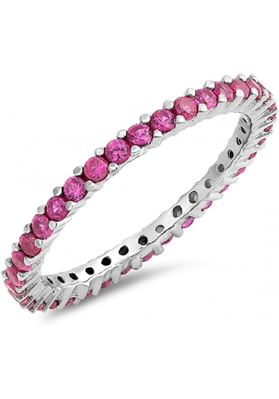 2mm Thin Stackable Full Eternity Wedding Engagement Band Simulated Red Pink Ruby 925 Sterling Silver $15.32 Eternity Rings