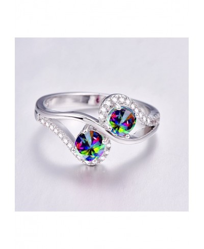 925 Sterling Silver Double Heart Created Rainbow Topaz Filled Engagement Ring $8.36 Anniversary Rings