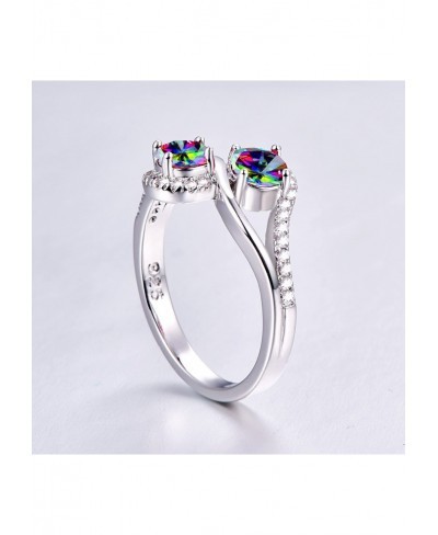 925 Sterling Silver Double Heart Created Rainbow Topaz Filled Engagement Ring $8.36 Anniversary Rings