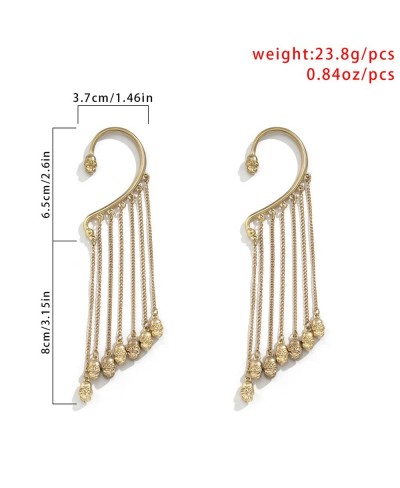 2PCS Vintage Skeleton Long Fringe Tassel Earrings Piercing Crystal Ear Cuff Cartilage Stud Earrings Prom Party Festival State...