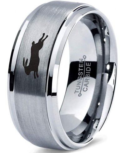 Bunny Rabbit Running Hare Ring - Tungsten Band 8mm - Men - Women - 18k Rose Gold Step Bevel Edge - Yellow - Grey - Blue - Bla...