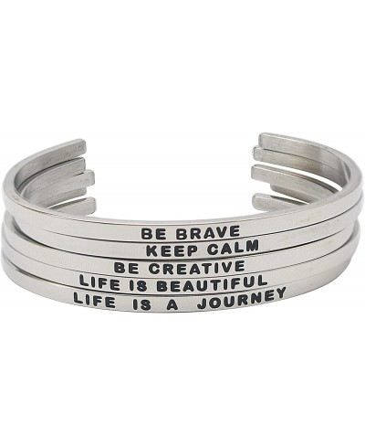 Stainless Steel Silver Inspirational Cuff Bangle Bracelets Engraving Text for Women Ladies 4mm $11.55 Cuff