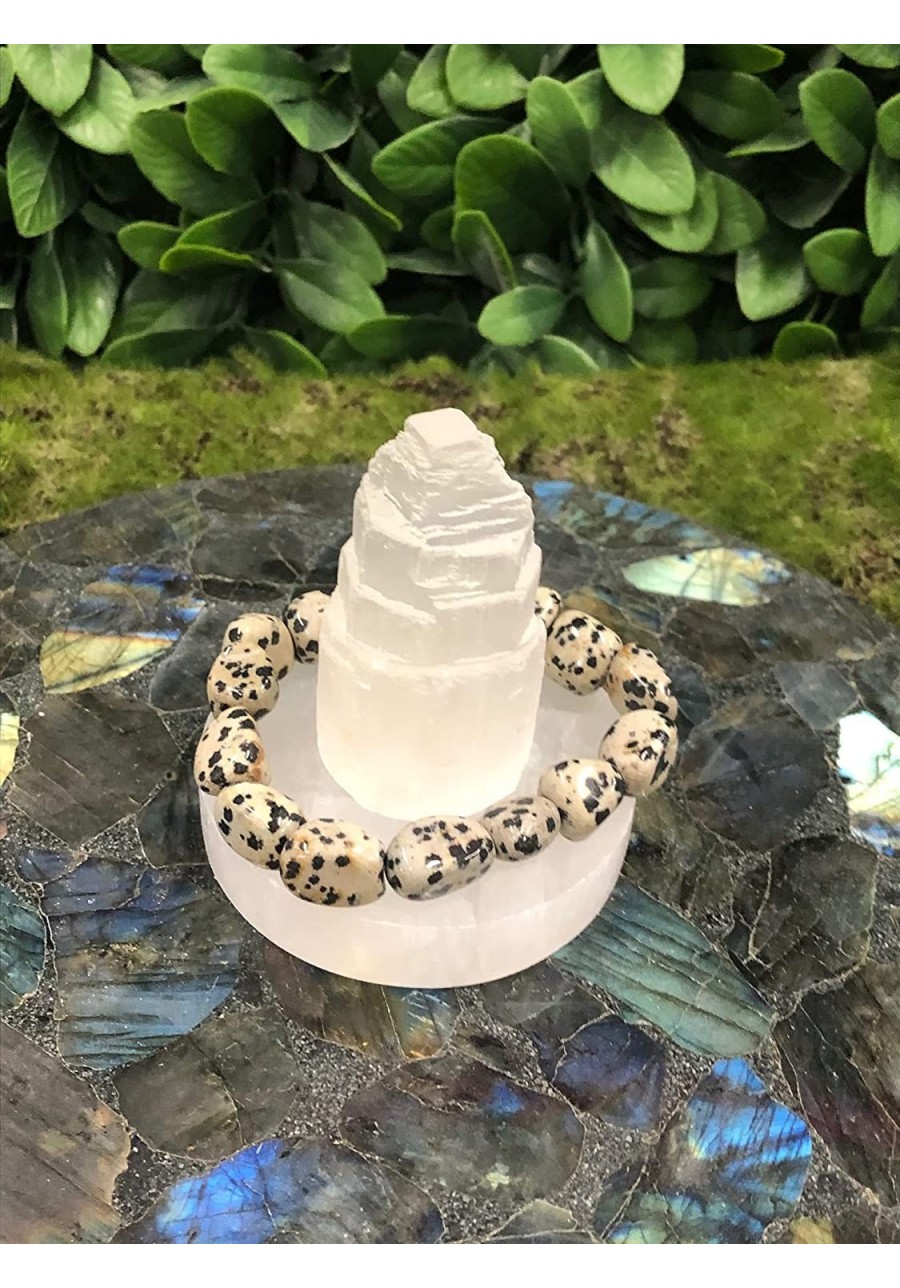 Selenite Charging Plate + Selenite Tower + Dalmatian Jasper Stretch Bracelet $18.94 Stretch