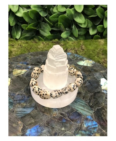 Selenite Charging Plate + Selenite Tower + Dalmatian Jasper Stretch Bracelet $18.94 Stretch