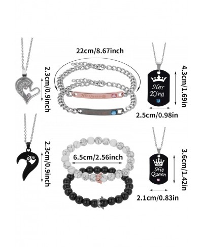 8 Pieces His Queen Her King Couple Necklace Bracelet Set I Love You Pendant Necklaces Crown Pendant Necklaces Matching Bracel...