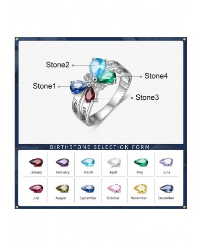 Personalized Mothers Rings with 4 Birthstones Custom Mom Rings 4 Names Rings for mother Family Rings for Grandmother Annivers...