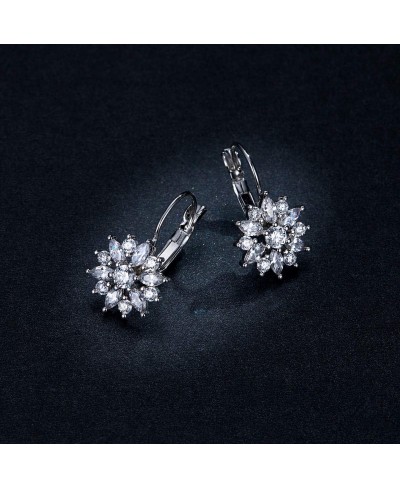 Christmas Snowflake Leverback Earrings for Women 18K Rose Gold Plated Cubic Zirconia Snowflake Earrings Christmas Jewelry Gif...