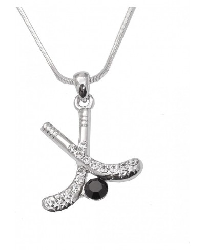 High Gloss Crystal Hockey Stick with Black Puck Necklace $9.21 Pendant Necklaces