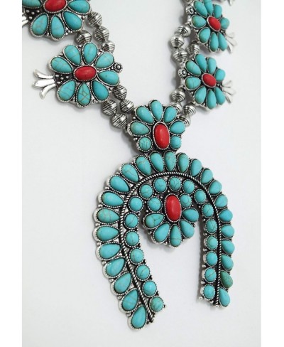 Southwestern Western Blue and Red Howlite Squash Blossom Statement Necklace and Earrings Set $26.23 Jewelry Sets