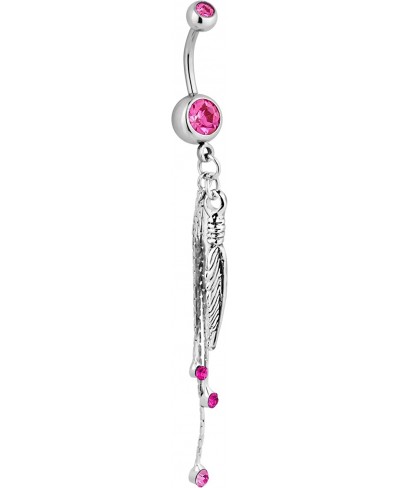 Surgical Steel Pink Jeweled Feather and CZ Chains Dangle Belly Button Ring $14.13 Piercing Jewelry