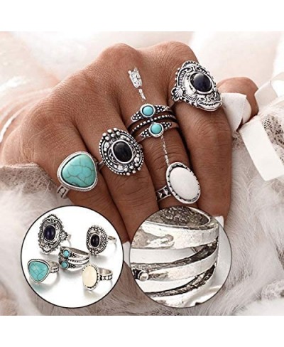 5pcs/Set Women Bohemian Vintage Silver Stack Rings Above Knuckle Blue Rings Set (Silver) $14.32 Stacking