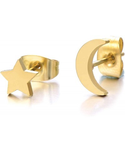 Pair Gold Color Moon and Star Stainless Steel Plain Stud Earrings for Women and $10.61 Stud