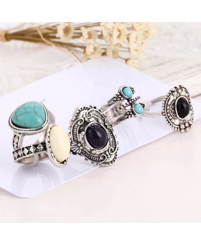 5pcs/Set Women Bohemian Vintage Silver Stack Rings Above Knuckle Blue Rings Set (Silver) $14.32 Stacking