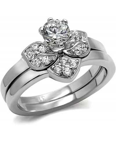 Round Cz Stainless Steel 2 Piece Wedding Engagement Rose Flower Ring Set $20.16 Engagement Rings