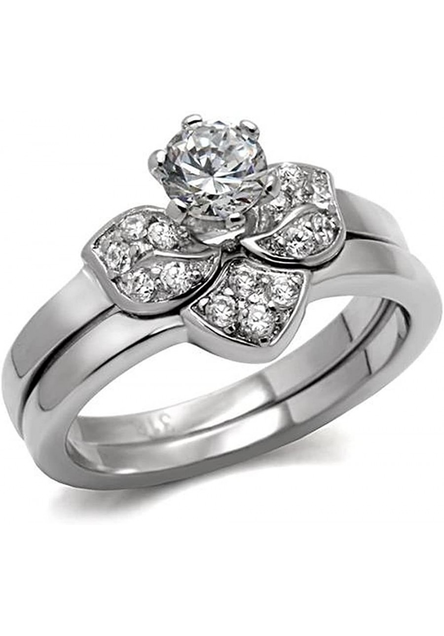 Round Cz Stainless Steel 2 Piece Wedding Engagement Rose Flower Ring Set $20.16 Engagement Rings