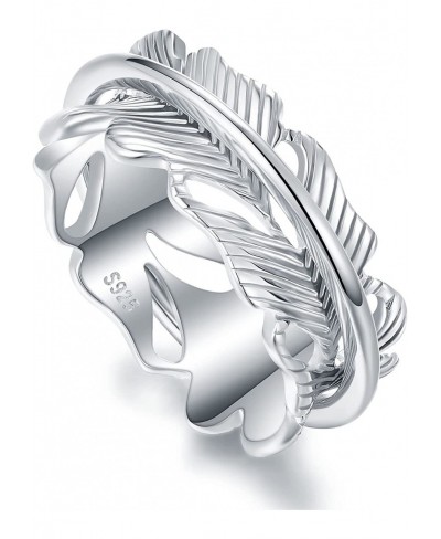 925 Sterling Silver Feather spinner fidget rings for anxiety for women spinning worry ring $36.40 Bands